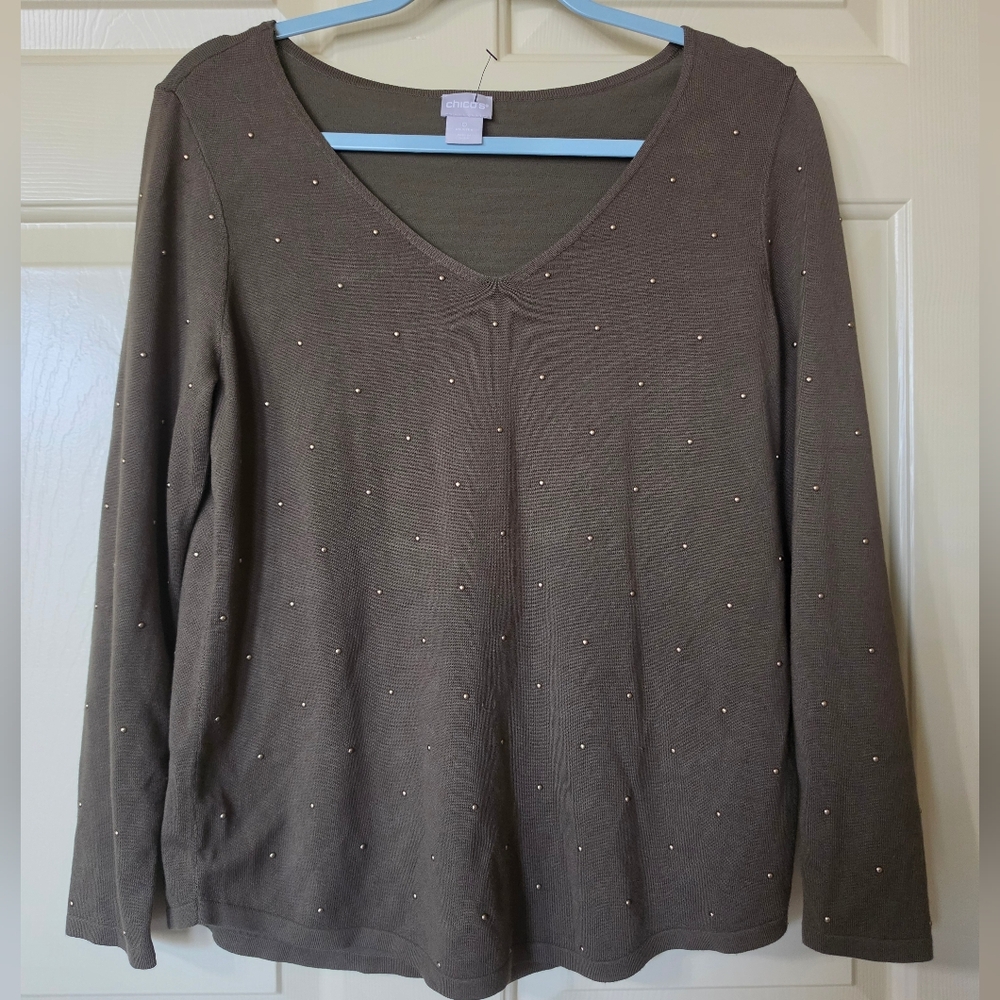CHICO"S Sweater Women's knitted dark green long sleeve cardigan size 0